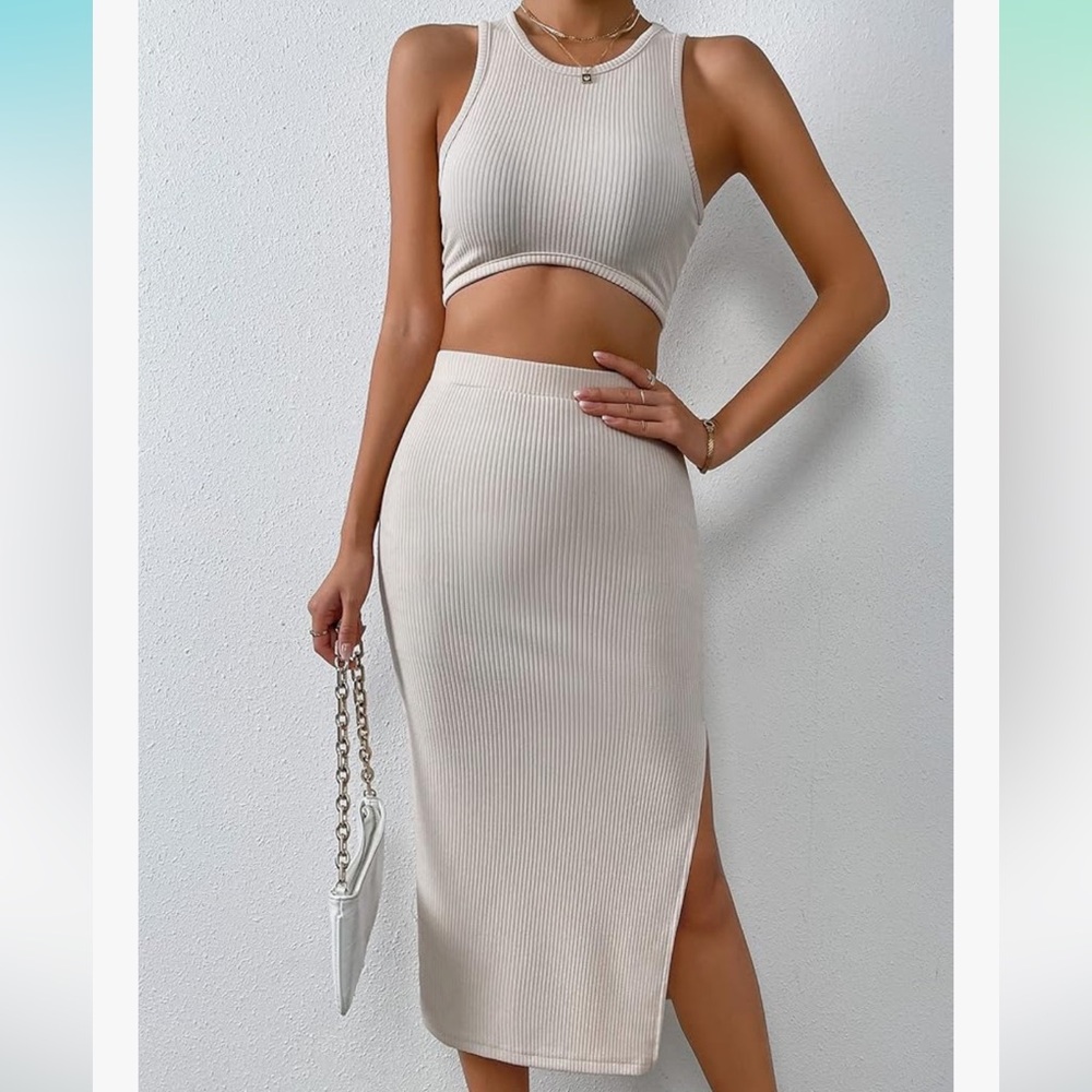 Beige Top and Skirt Matching Set